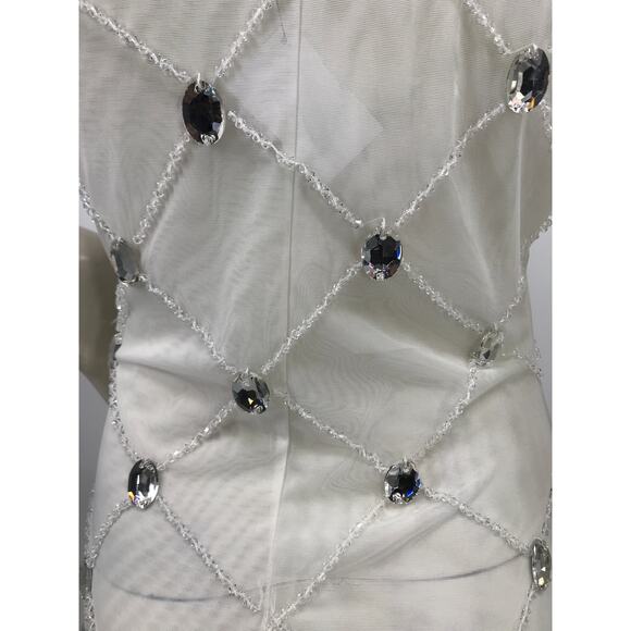 Akira White Chrissy Sheer Mesh Beaded Midi Party Dress Medium - Picture 11 of 15